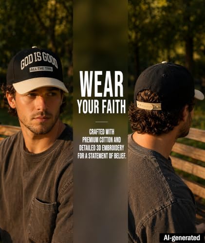 God is Good Hat, Christian Hats for Men & Women Religious Gift - color: Beige/Black