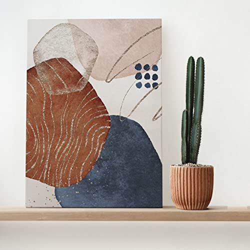 Framed Terracotta Blue and Orange Abstract Canvas Wall Art Set of 3 Burnt Orange Boho Wall Decor Navy Blue 3 Piece Mid Century Modern Wall Paintings Minimalist Naive Art Prints for Kitchen, Living - color: Terracotta
