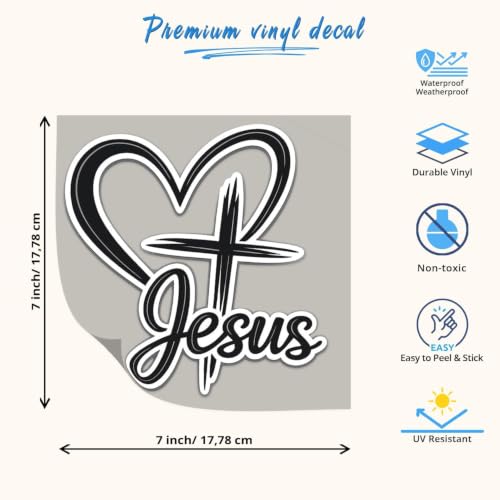 Jesus Cross Heart Vinyl Decal, Christian Faith Sticker, Religious Love Design Waterproof Vinyl Decal for Car Window, Truck, Laptop, Wall, Church Gift (11in) - size: 11in