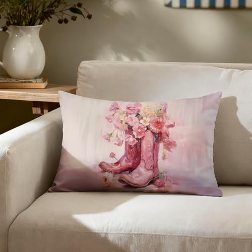 Pink Coquette Trendy Preppy Pillow Covers 12x20, for Teen Girls Room Decor, Country Throw Pillow Covers for Bedroom, Dorm Room Decor for Girls, Cowgirl Gifts for Women - color: Pink Western(white01)