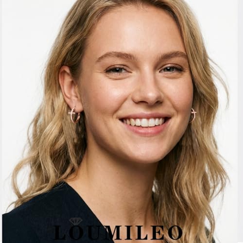 LOUMILEO Sterling Silver Cross Hoop Earrings for Women Rhinestone 20-40MM - color: Rose gold 20MM