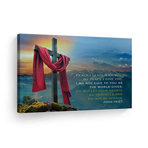 Smile Art Design John 14:27 Bible Verses Canvas Print Scripture Wall Decor Do Not Be Afraid Jesus Lord God Christ Pray Cross Religious Living Room Bedroom Christian Gift Home Decor - 8x12 - color: Scripture Quote Wall Art H11, size: 12"L x 8"W