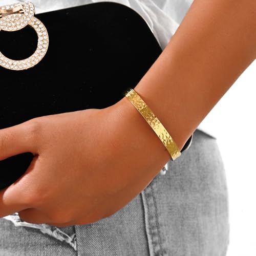 Inspirational Bible Verse Cuff Bracelet for Women, 18K Gold Plated Hammered Bangle, Christian Faith Jewelry Gift, Adjustable Non Tarnish - color: Always My Mother Forever My Friend-Hammered Gold