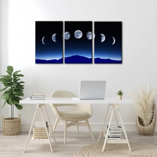Pacimo 3 Pieces Canvas Wall Art for Living Room Abstract Wall Decor for Bedroom Full Growth Cycle of the Moon Paintings Modern Artwook Canvas Art Prints Moon Landscape Pictures Home Decor - 16"x24"x3 - color: Wallart-06, size: 16"x24"x3 Panels