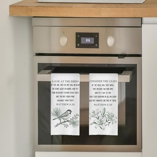 Bird Christian Kitchen Decor Set - Floral Christian Gifts Polyester Waffle Decorative Dish Towels, Bible Verse Gifts Hand Towels, Religious Tea Towel, 16x24 Set of 2 - color: Christian Kitchen Towels-14
