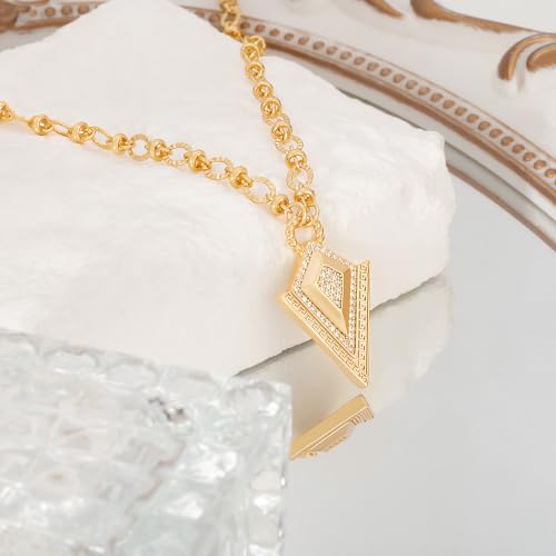 SOFYBJA Saint Benedict Necklace Drop 18K Gold Toggle Medallion Coin Cross Pendant Necklaces Religious Jewelry Catholic Gift for Women - color: Gold Zircon Triangle