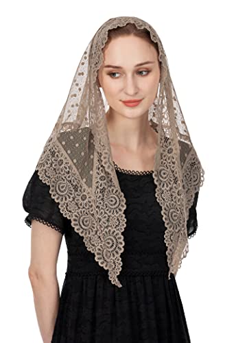 Wgior Triangle Vintage Inspired Lace Chapel Veils Catholic Mass Head Covering Scarf Mantilla Veils for Church - color: Beige