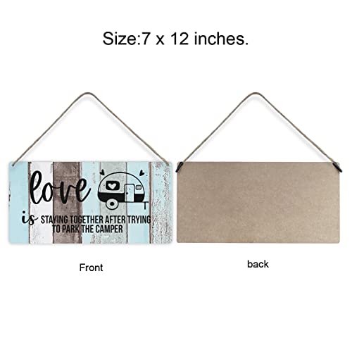 Country Style Camper Wall Decor Wooden Signs Rustic Love is Staying Together Parking the Camper Hanging Wall Plaque Sign Home Decor Present