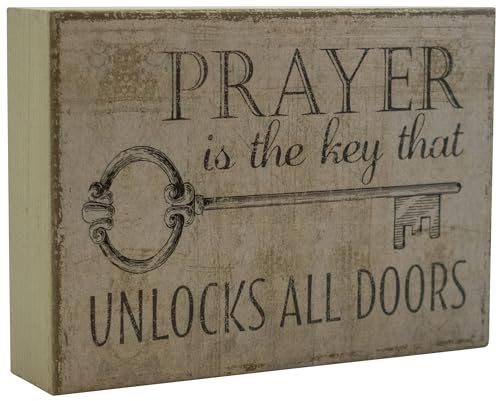 Prayer Unlocks All Doors - Rustic Faith Wooden Boxed Sign 5" X 7" - color: Prayer Unlocks Doors (Papryus)