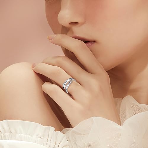 POPLYKE Cross Rings Sterling Silver Faith Adjustable Wrap Rings for Women Inspirational Jewelry Gifts - color: white