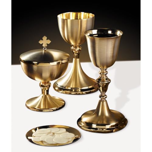 CBCS Gold Plated Brass Chalice & Paten, 10-Ounce, Bright Cut & Satin Finish - color: Bright Cut & Satin Finish