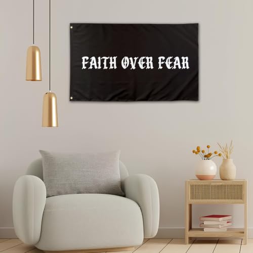 Faith Over Fear Inspirational Motivational Flags Funny Cool Meme Religious Flags Banner 3X5 Ft Room Guys Bedroom Man Cave College Dorm Indoor Wall Tapestry Hangings Black - color: F-Faithblack