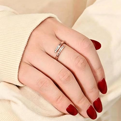 Faith Over Fear Cross Inspirational Rings for Women Daughter, Christian Blessed Hope Love Encouragement Rings Adjustable Open Tiny Purity Wrap Thumb Cross Ring Jewelry Graduation Cocktail Party - color: Rose Gold