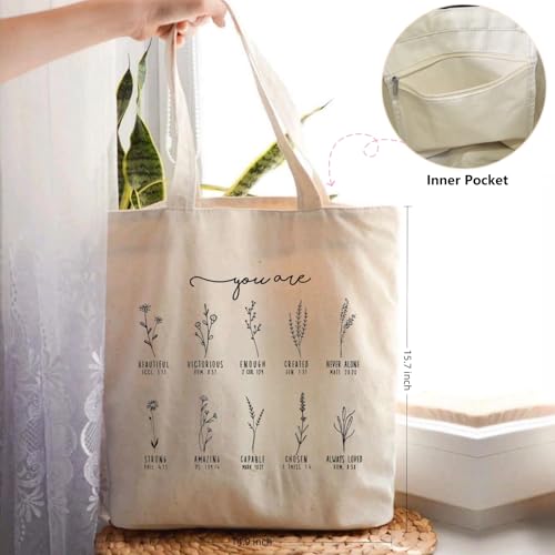 Canvas Christian Tote Bags Bible Canvas Bag Faith Friend Birthday Christian Gifts Graphic Totes Sunday Church Bag - color: 07 You Are