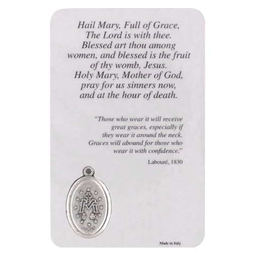 Holy Prayer Card with Built-In Medal Pendant | Laminated Full-Color Prayer Card | Great Variety | Great Christian Gift for First Communion and Confirmation (Hail Mary Card with Medal) - color: Hail Mary Card with Medal