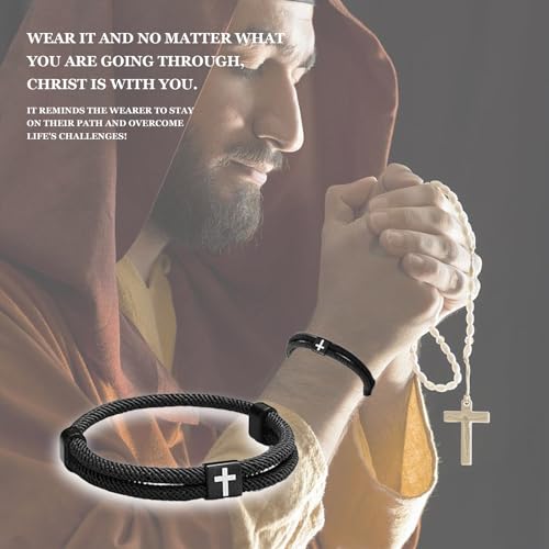 4Pcs WWJD Bracelets, Cross Bracelet for Men, Adjustable Braided Christian Bracelet for Men. Fashion Jesus Bracelets. Christian Gifts for men - color: Black, white, and gray