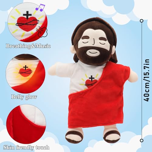 Yelakey 15.7" Jesus Plush that Breathes, Soothing Light Up Musical Toy - color: Red