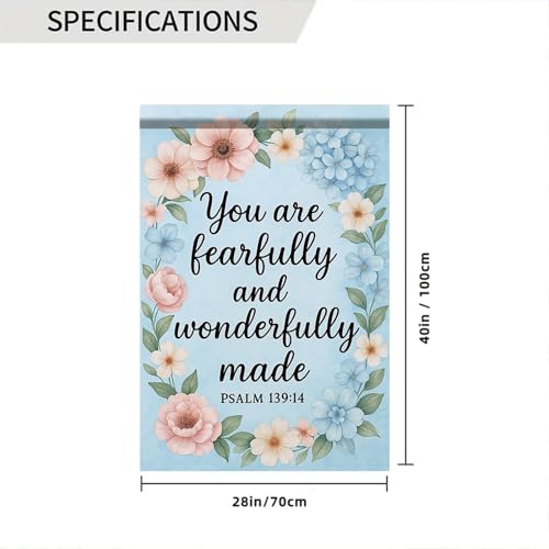 Christian House Flag 28x40 Inch You Are Fearfully And Wonderfully Made Garden Flag Psalm 139:14 Double Sided Floral Wreath Yard Banner Outdoor Porch ration USA Home Garden Church - color: Garden Flag
