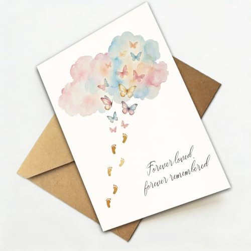 Miscarriage Sympathy Card, Loss of Baby Sympathy Card, Pregnancy Loss Card for Parents, Infant Loss Remembrance Card, Forever Loved Forever Remembered, Blank Inside, with Kraft Envelope and Gold Seal Sticker - color: BT-466
