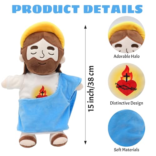 15" Soothing Jesus Plush Toys that Breathes, Light up Plush of God - color: Blue