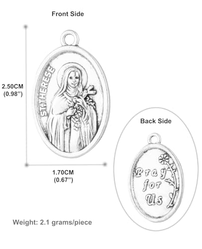 COTTVOTT Saint Therese of Lisieux/Saint Mother Teresa of Calcutta/Divine Mercy Jesus/Mater Dolorosa Patron Saint Medal Charm Pendant for DIY Rosary Necklace Bracelet Jewelry Making Part - color: 30pcs-St. Therese medal