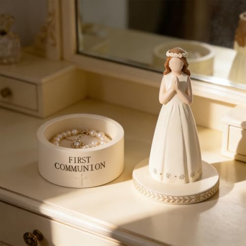 First Communion Gifts for Girls, 1st Holy Communion Gift with Prayerful Girl Figurine and Keepsake Box, Catholic Religious Keepsake, Jewelry Memory Box, First Communion Decor Gift