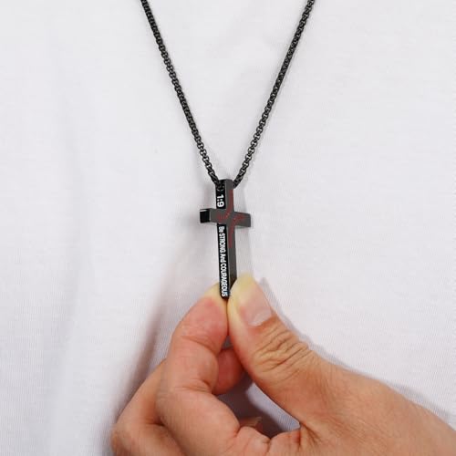 Baseball Bible Verse Cross Necklace for Boys Men, Stainless Steel Cross Pendant Baseball Game Day Christian Religious Jewelry Gifts for Teen Boys Kids - color: Black, style: PHILIPPIANS 19:26