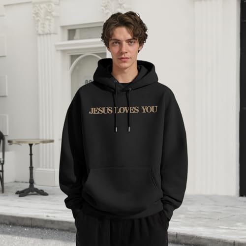 Christian Jesus Loves You Hoodies for Teen Religious Faith Sweatshirts Bible Verse Graphic Youth Hoodie - color: Black, size: Medium