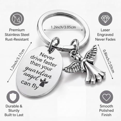 Hotop Sweet Guardian Angel Keychain New Driver Key Ring Gift - color: Silver