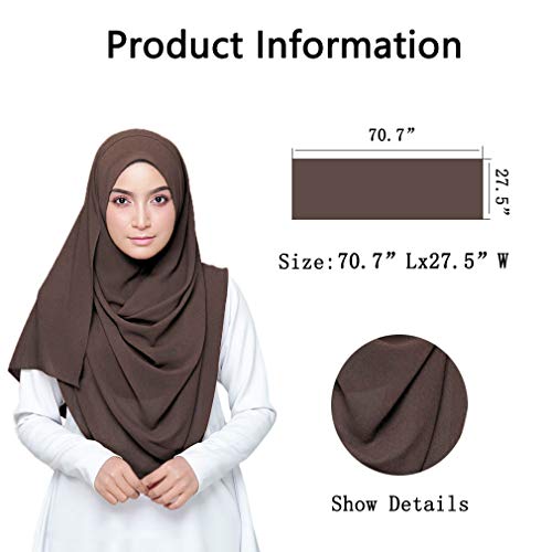 LMVERNA Solid Color Bubble Chiffon Scarf for Women Fashion Soft Hijab Long Scarfs Wrap Scarves - color: Brown