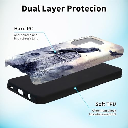 for iPhone 16 Pro Phone Case 6.3" with Screen Protector Art Raven Design for Women Men Hybrid Dual Layer Hard PC Shell Soft TPU Silicone Wireless Charging Shockproof Protective Cover - color: Art Raven, size: for iPhone 16 Pro 6.3"