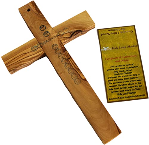 Holy Land Market Olive Wood Cross - Hand-Carved Wall Holy Land Wood Cross from Bethlehem, Olive Wood Crosses Collection - 10 in (Pack of 2) - size: 10"L x 9"W (Pack of 2)