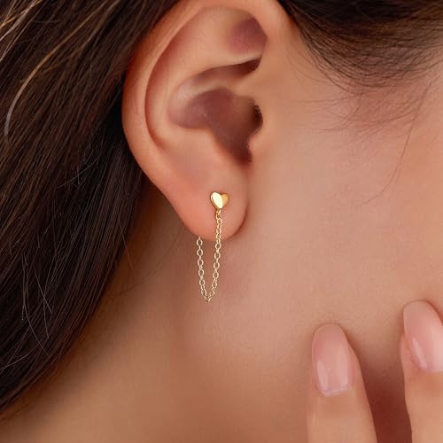 925 Sterling Silver CZ Moon Cross Heart Teardrop Chain Earrings for Women - color: Heart--Gold
