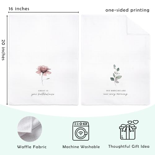 Christian Kitchen Towels Set of 2, Bible Verse Floral Dish Towels