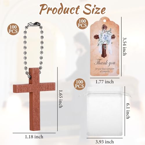 100 Sets Funeral Favors Wooden Cross Angel Keychain, Memorial Decorations for Celebration of Life Thank You Cards Organza Bags for Guest Baptism Religious Communion Family Friends Christian Gifts - style: Card 1