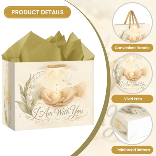 Hkshaoda Sympathy Gift Bag I Am With You Peace Memorial Gift Bags Wrapping Paper And Card Religious Condolences Theme Party Favors Bag Decorations Supplies For Men Women Boys Girls