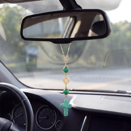 Cross for Car Mirror Hanging, Drive Safe Rear View Mirror Cross Ornament Charm for Women, Crystal Car Decor, Peace Hope Healing Christian Gift for Driver Mom Daughter Friends (Turquoise Spirit) - color: Turquoise Spirit