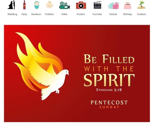 Leowefowa Pentecost Sunday Decorations Banner 5x3ft Holy Spirit Dove Fire Decorations Pentecost Sunday Backdrop Be Filled with The Spirit Ephesinas 5:18 Christian Religious Backdrop Banners Vinyl - color: Color 08, size: 5x3ft