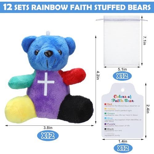 Silipull 12 Pcs Rainbow Stuffed Bears 4" Christian Prayer Religious Bears - style: Rainbow Faith