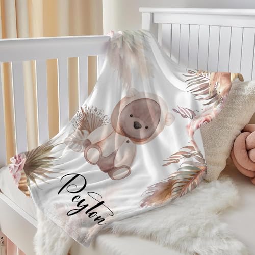 Personalized Baby Bear Blanket for Girls with Name - color: Bear