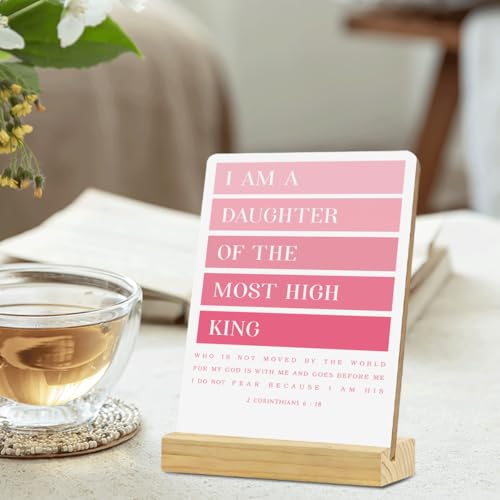 MUBIAO Rustic Wooden Plaque Sign with Wood Stand, Pink 2 Corinthians 6:18, Christian Decorative Sign for Home Office Desk, 4x5 Inches - color: Multicolor491