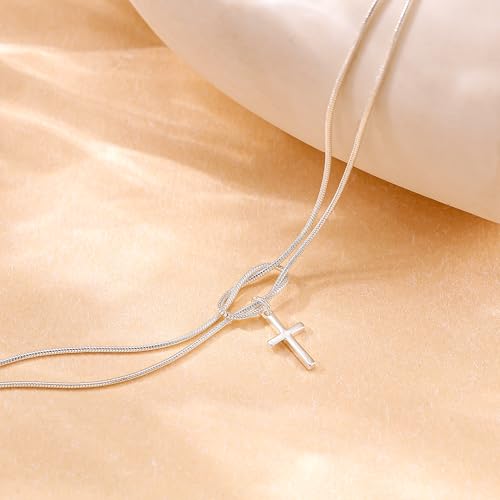 Moodear Cross Bracelet for Women, Dainty Sterling Silver/Gold Plated Gift - color: Snake Silver Knot Cross Bracelet