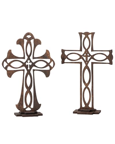 12 in 12 Pcs Wooden Crosses for Craft Unfinished Wood Tabletop Cross Nativity Wood Cross Standing Cross Centerpieces for Christmas Easter Church Sunday First Communion Baptism Decorations (Square)