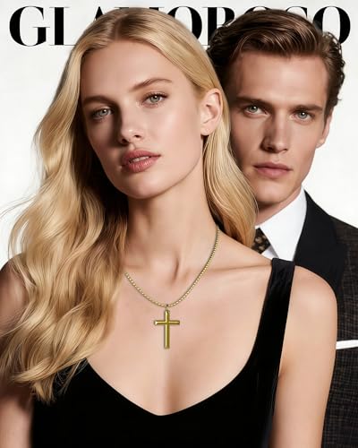 Minimalist Cross Necklace for Men and Women, 316L Stainless Steel - color: Luxury Gold, size: 0 Inch=No Chains, style: Medium Pendant