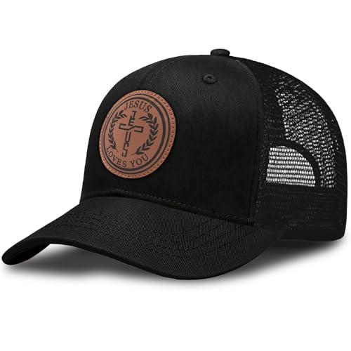 Christian Hats for Men & WomenJesus Cross HatChristianReligious GiftsforVarious Festivals&BirthdaysFaith Baseball/Trucker Cap - color: Black Round Jesus