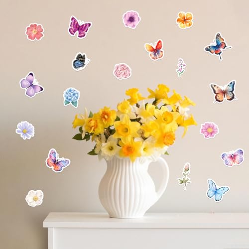 LINAYE 24 Sheets Butterfly Flower Stickers for Kids Adults, Spring Butterfly Flower Decorative Stickers Bulk for Crafts Envelops Scrapbooking, Butterfly Party Favors Supplies for Kids Classroom - style: Butterfly & Flower 24 Sheets