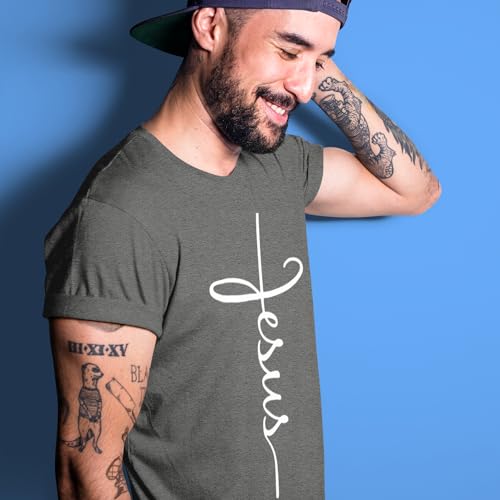 Jesus Cross T-Shirt - Christian Religious Graphic Tee for Men Women - color: Dark Heather, size: X-Large