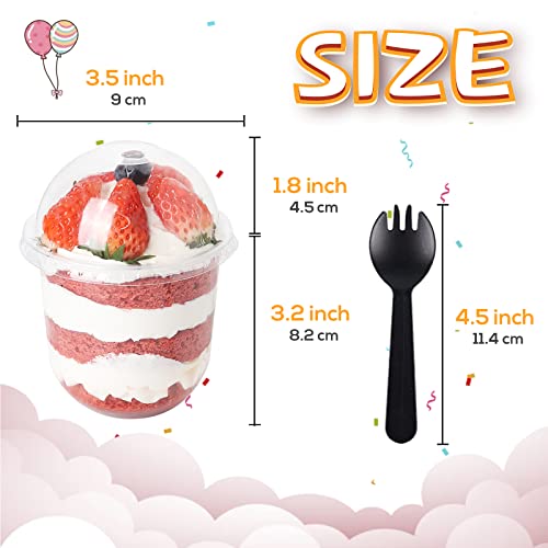 Jnnzzggu 50 Pack 12oz Clear Plastic Cups with Dome Lids and Sporks No Hole Disposable Fruit Cups for Dessert, Cupcake, Parfait, Pudding, Iced Cold Drinks, Snacks, Fruits, Bakeries, Ice Cream - size: 50 Pack 12OZ