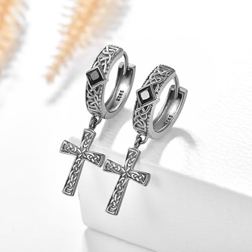 Cross Earrings 925 Sterling Silver Cross Dangle Earrings Christianity Jewelry Gift for Men Women - style: Celtic Cross-Black