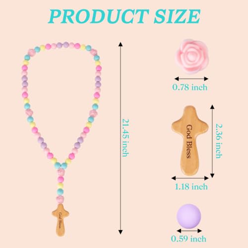 Baby Rosary with Cross, Baptism Gift Baby Rosary for Boy Girl Kids, My First Rosary Catholic Religious Gifts Christian First Holy Communion Party Decorations, Pink Green - color: Pink Green